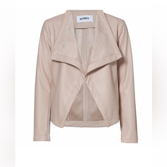 BB Dakota Up to Speed taupe vegan leather waterfall open front jacket size med - Picture 1 of 9